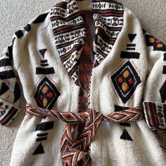 Zara Knitwear Aztec Belted Cardigan Sweater S | Southwestern Boho Cozy - Picture 3 of 9